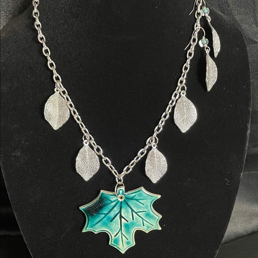 Clay Pendant Necklace & Earring Set OOAK Handmade - Picture 5 of 8